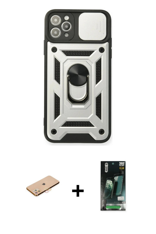 ieg™ iPhone 11 Pro Kılıf Ahenk Klasik - Siyah 360 Mat Full Body Arka Koruyucu + Turuncu Renkli Kamer