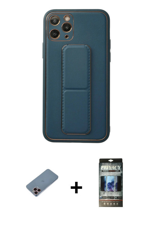 ieg™ iPhone 11 Pro Kılıf Akış Doku - Siyah 34D Hayalet Izgaralı Cam + Pembe Shine Kamera Lens Koruma