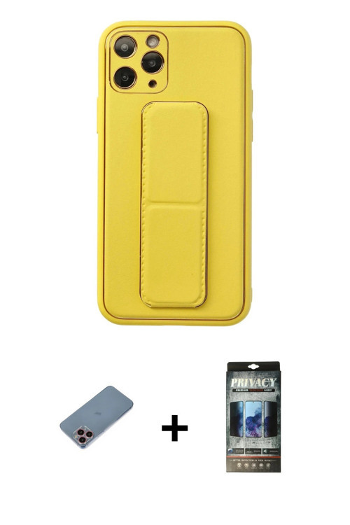 ieg™ iPhone 11 Pro Kılıf Akış Doku - Siyah 34D Hayalet Izgaralı Cam + Pembe Shine Kamera Lens Koruma