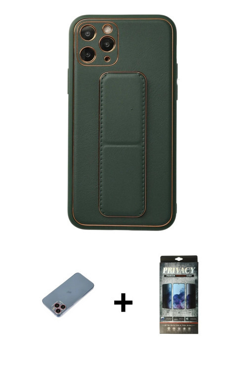ieg™ iPhone 11 Pro Kılıf Akış Doku - Siyah 34D Hayalet Izgaralı Cam + Pembe Shine Kamera Lens Koruma