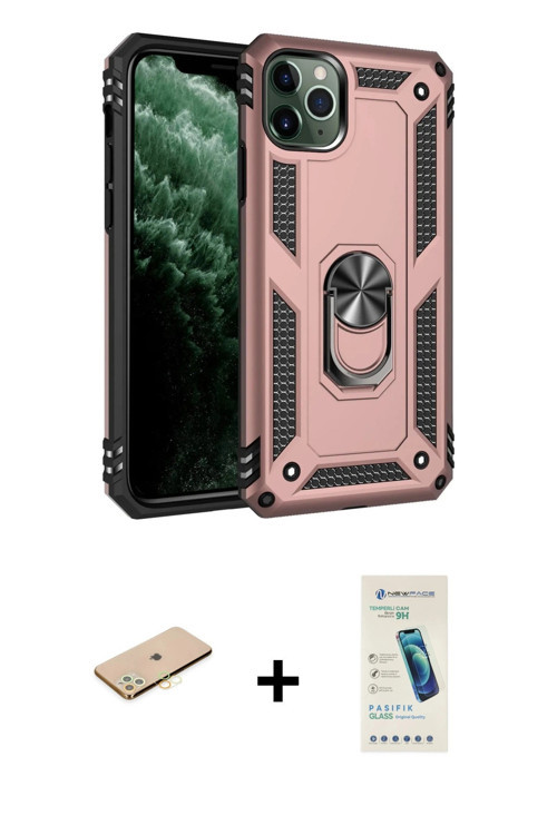ieg™ iPhone 11 Pro Kılıf Ahenk Klasik Koleksiyonu - Şeffaf Pasifik Cam Ekran Koruyucu + Sarı Renkli