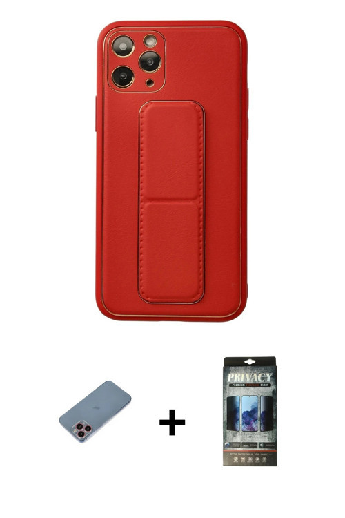 ieg™ iPhone 11 Pro Kılıf Akış Doku - Siyah 34D Hayalet Izgaralı Cam + Pembe Shine Kamera Lens Koruma