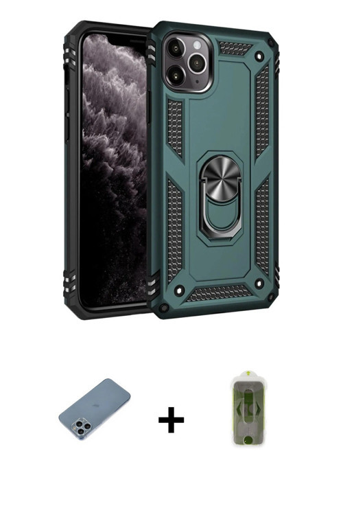 ieg™ iPhone 11 Pro Kılıf Ahenk Klasik Koleksiyonu - Siyah Joko Magic 5D Hayalet Cam + Sierra Blue Sh