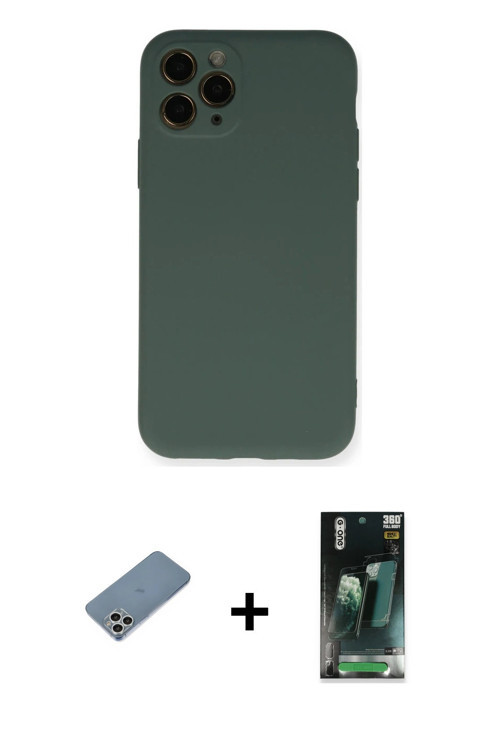 ieg™ iPhone 11 Pro Kılıf Ahenk Serisi - Şeffaf 360 Full Body Arka Koruyucu + Gümüş Shine Kamera Lens