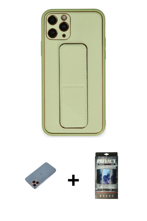 ieg™ iPhone 11 Pro Kılıf Akış Doku - Siyah 34D Hayalet Izgaralı Cam + Pembe Shine Kamera Lens Koruma