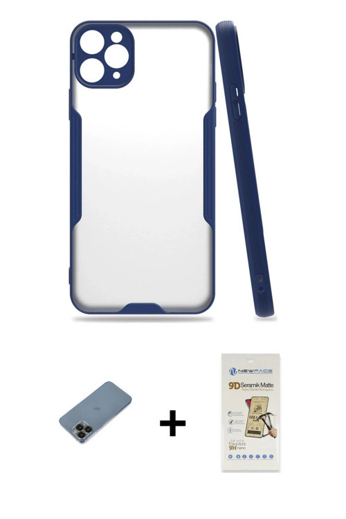 ieg™ iPhone 11 Pro Kılıf Atlas Asil Serisi - Siyah Mat Seramik Nano Ekran Koruyucu + Siyah Shine Kam