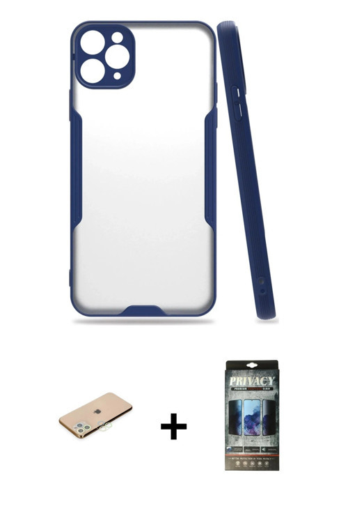 ieg™ iPhone 11 Pro Kılıf Atlas Asil Serisi - Siyah 34D Hayalet Izgaralı Cam + Yeşil Renkli Kamera Le