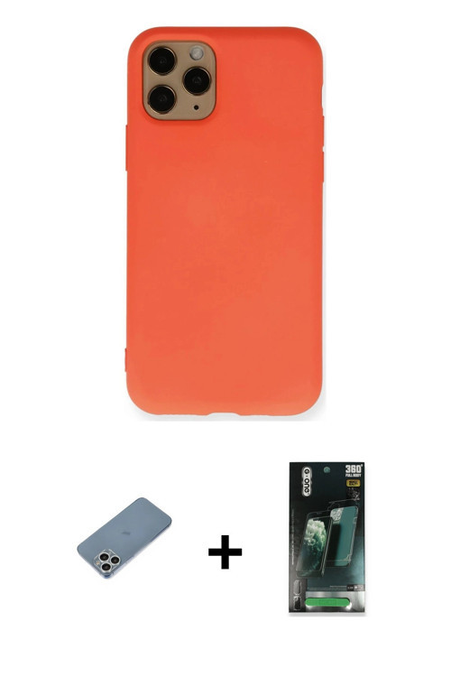 ieg™ iPhone 11 Pro Kılıf Ahenk Serisi - Şeffaf 360 Full Body Arka Koruyucu + Gümüş Shine Kamera Lens