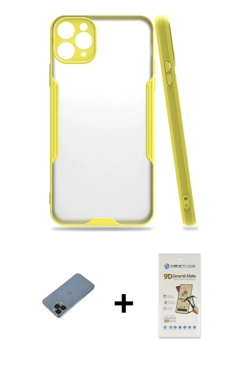 ieg™ iPhone 11 Pro Kılıf Atlas Asil Serisi - Siyah Mat Seramik Nano Ekran Koruyucu + Siyah Shine Kam