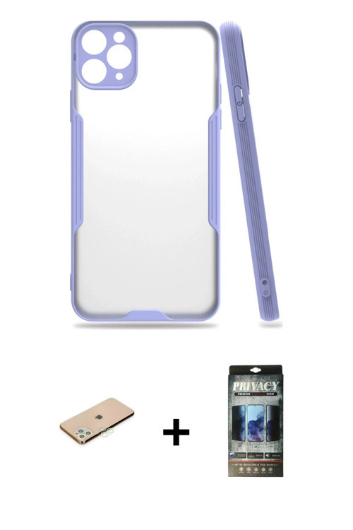 ieg™ iPhone 11 Pro Kılıf Atlas Asil Serisi - Siyah 34D Hayalet Izgaralı Cam + Yeşil Renkli Kamera Le