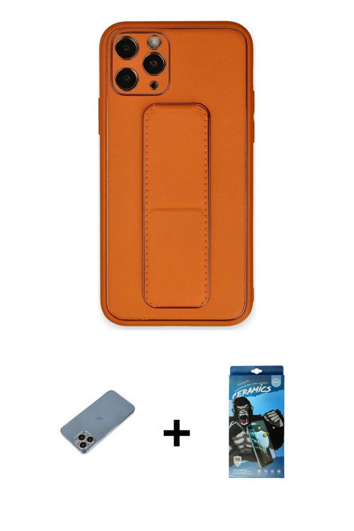 ieg™ iPhone 11 Pro Kılıf Akış Doku - Siyah 34D Izgaralı Cam + Gökkuşağı Shine Kamera Lens Koruma Cam