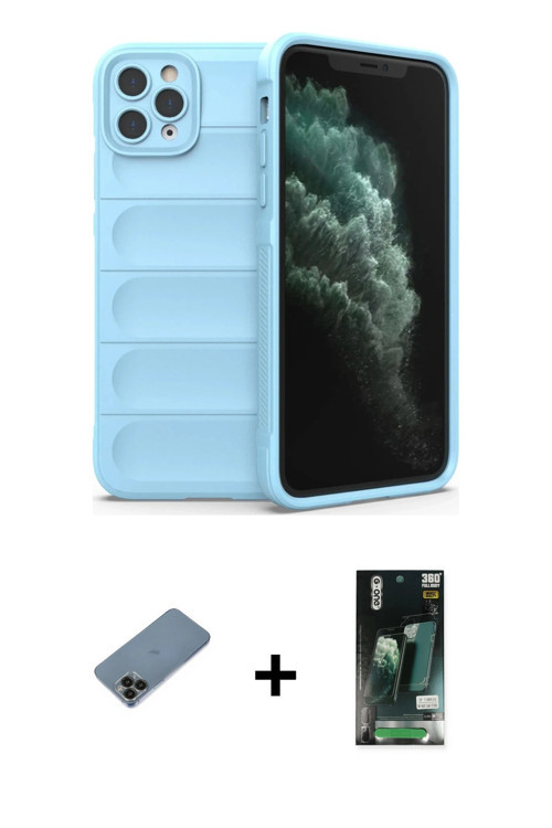 ieg™ iPhone 11 Pro Kılıf Atlas Koleksiyonu - Siyah 360 Mat Full Body Arka Koruyucu + Siyah Shine Kam