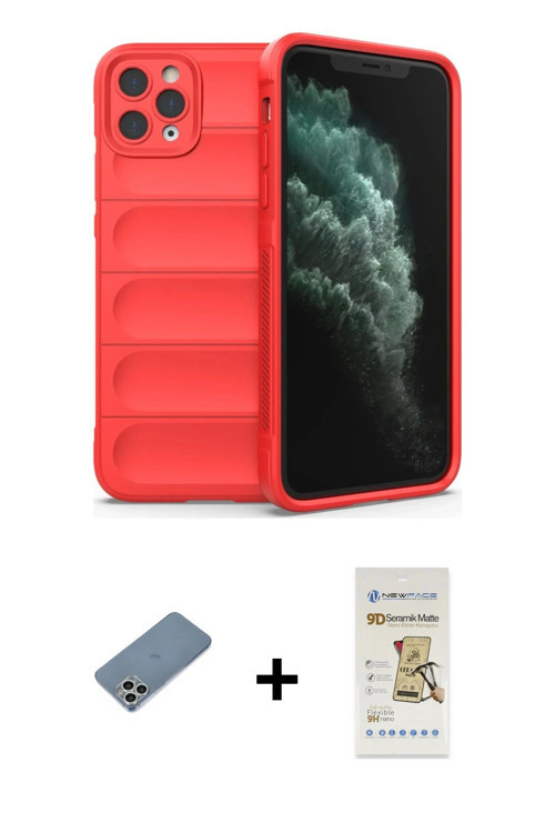 ieg™ iPhone 11 Pro Kılıf Atlas Koleksiyonu - Siyah Mat Seramik Nano Ekran Koruyucu + Gümüş Shine Kam