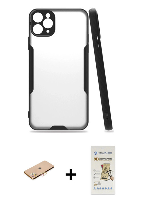ieg™ iPhone 11 Pro Kılıf Atlas Asil Serisi - Siyah Mat Seramik Nano Ekran Koruyucu + Turuncu Renkli