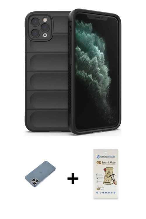 ieg™ iPhone 11 Pro Kılıf Atlas Koleksiyonu - Siyah Mat Seramik Nano Ekran Koruyucu + Gümüş Shine Kam