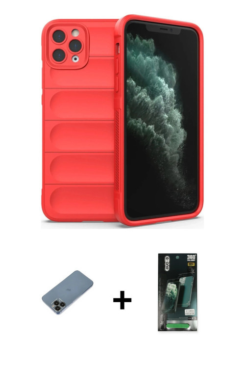 ieg™ iPhone 11 Pro Kılıf Atlas Koleksiyonu - Siyah 360 Mat Full Body Arka Koruyucu + Siyah Shine Kam