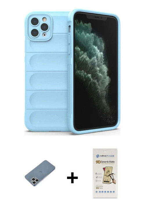 ieg™ iPhone 11 Pro Kılıf Atlas Koleksiyonu - Siyah Mat Seramik Nano Ekran Koruyucu + Gümüş Shine Kam