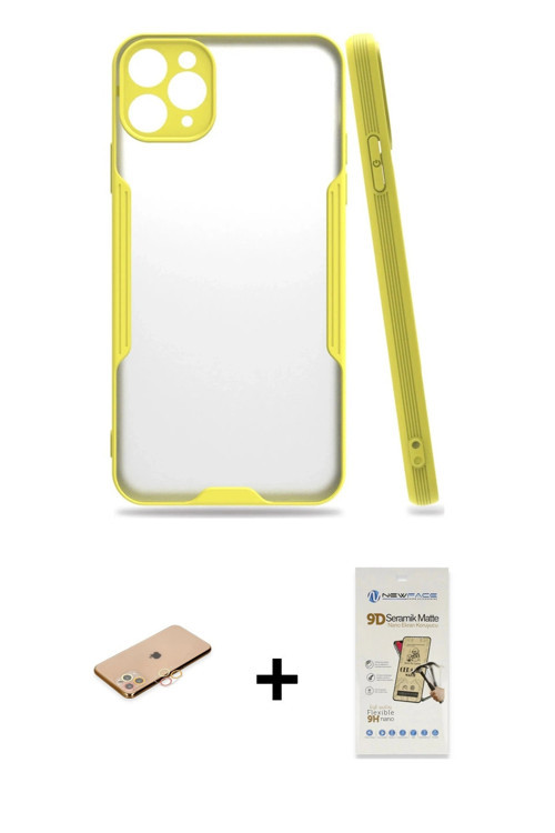 ieg™ iPhone 11 Pro Kılıf Atlas Asil Serisi - Siyah Mat Seramik Nano Ekran Koruyucu + Turuncu Renkli