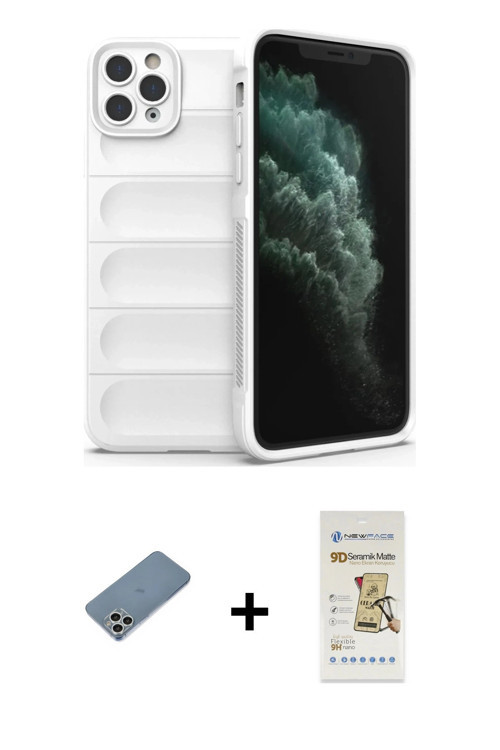 ieg™ iPhone 11 Pro Kılıf Atlas Koleksiyonu - Siyah Mat Seramik Nano Ekran Koruyucu + Gümüş Shine Kam