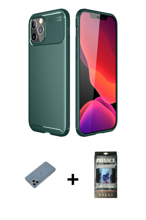ieg™ iPhone 11 Pro Kılıf Eksen Form Prime - Siyah 34D Hayalet Izgaralı Cam + Sierra Blue Shine Kamer