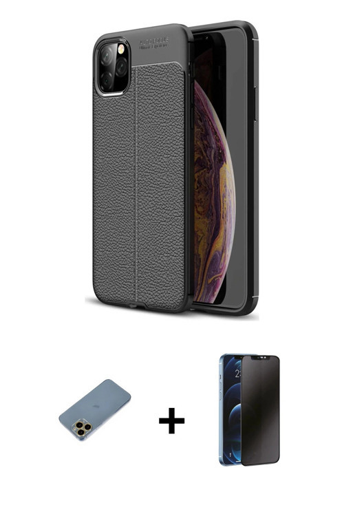 ieg™ iPhone 11 Pro Kılıf Doruk Klasik Özel Seri - Siyah 3D Antistatik Hayalet Cam Ekran Koruyucu + G
