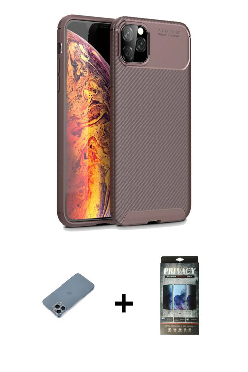 ieg™ iPhone 11 Pro Kılıf Eksen Form Prime - Siyah 34D Hayalet Izgaralı Cam + Sierra Blue Shine Kamer