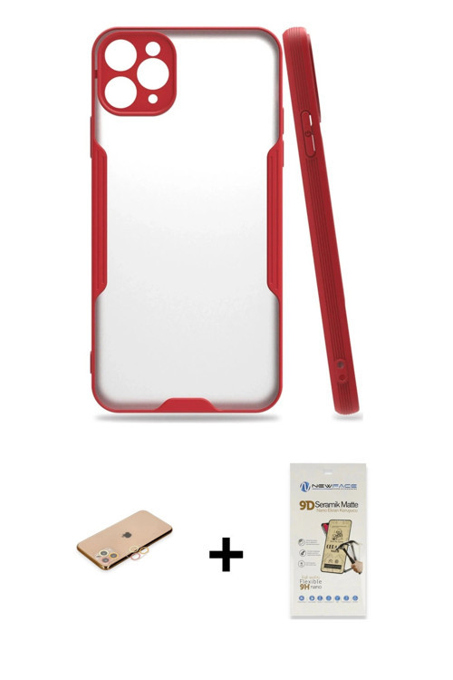 ieg™ iPhone 11 Pro Kılıf Atlas Asil Serisi - Siyah Mat Seramik Nano Ekran Koruyucu + Turuncu Renkli