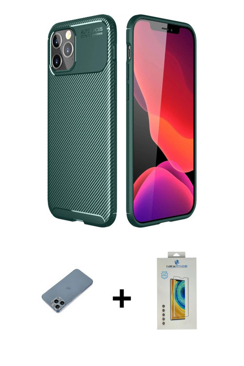 ieg™ iPhone 11 Pro Kılıf Eksen Form Prime - Siyah Polymer Nano Ekran Koruyucu + Sierra Blue Shine Ka
