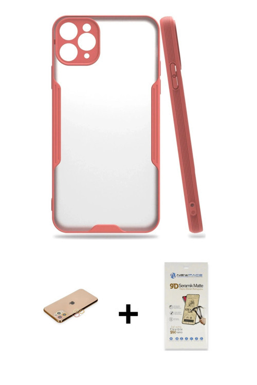 ieg™ iPhone 11 Pro Kılıf Atlas Asil Serisi - Siyah Mat Seramik Nano Ekran Koruyucu + Turuncu Renkli