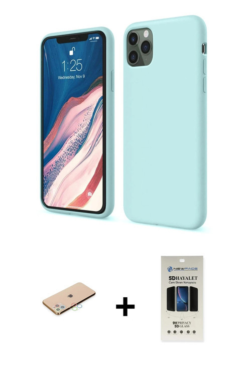 ieg™ iPhone 11 Pro Kılıf Kozmos Yansıma Özel Seri - Siyah 5D Hayalet Cam Ekran Koruyucu + Mavi Renkl