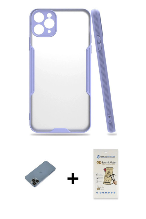 ieg™ iPhone 11 Pro Kılıf Atlas Asil Serisi - Siyah Mat Seramik Nano Ekran Koruyucu + Siyah Shine Kam