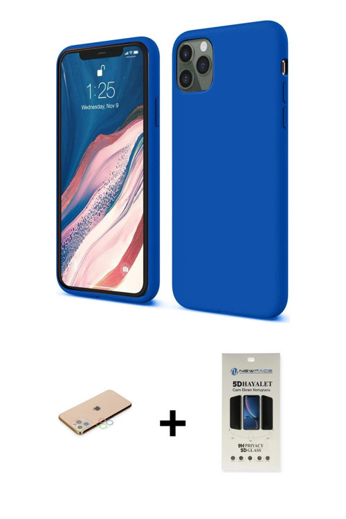 ieg™ iPhone 11 Pro Kılıf Kozmos Yansıma Özel Seri - Siyah 5D Hayalet Cam Ekran Koruyucu + Mavi Renkl