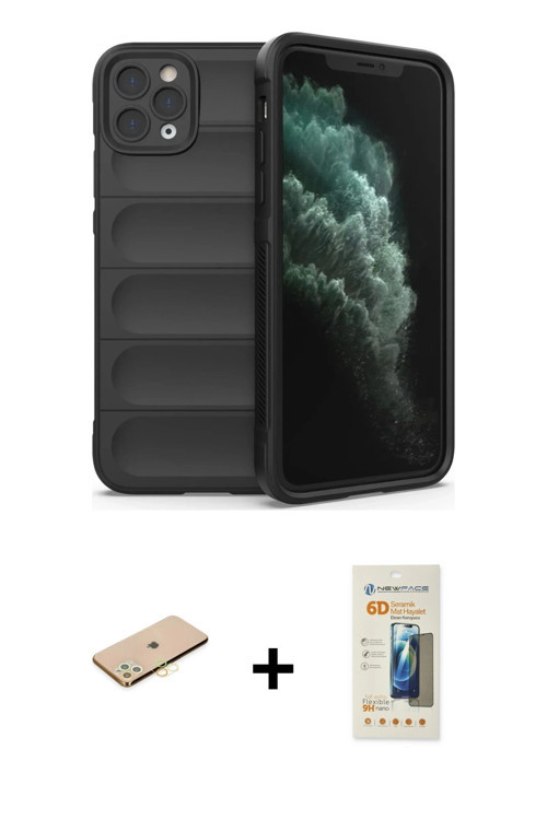 ieg™ iPhone 11 Pro Kılıf Atlas Koleksiyonu - Siyah 6D Mat Seramik Hayalet Nano Ekran Koruyucu + Pemb