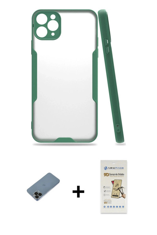ieg™ iPhone 11 Pro Kılıf Atlas Asil Serisi - Siyah Mat Seramik Nano Ekran Koruyucu + Siyah Shine Kam
