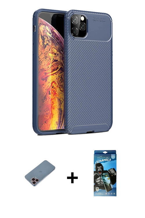 ieg™ iPhone 11 Pro Kılıf Eksen Form Prime - Siyah 34D Izgaralı Cam + Pembe Shine Kamera Lens Koruma