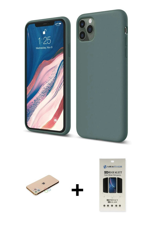 ieg™ iPhone 11 Pro Kılıf Kozmos Yansıma Özel Seri - Siyah 5D Hayalet Cam Ekran Koruyucu + Mavi Renkl