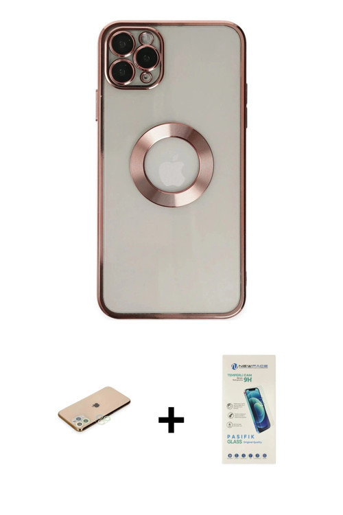 ieg™ iPhone 11 Pro Kılıf Pusula Form - Şeffaf Pasifik Cam Ekran Koruyucu + Yeşil Renkli Kamera Lens