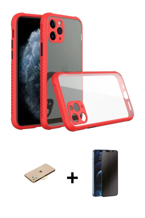 ieg™ iPhone 11 Pro Kılıf Nova Asil Özel Seri - Siyah 3D Antistatik Hayalet Cam Ekran Koruyucu + Sarı