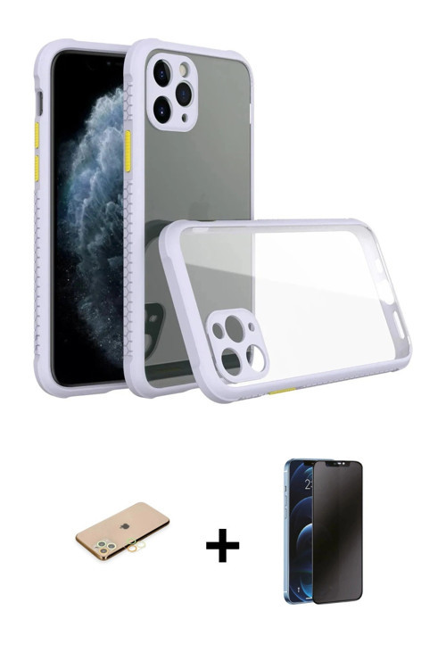 ieg™ iPhone 11 Pro Kılıf Nova Asil Özel Seri - Siyah 3D Antistatik Hayalet Cam Ekran Koruyucu + Sarı