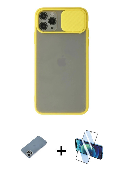 ieg™ iPhone 11 Pro Kılıf Vadi Çizgi - Siyah 3D Antistatik Seramik Nano Ekran Koruyucu + Gümüş Shine