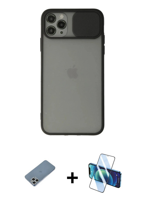 ieg™ iPhone 11 Pro Kılıf Vadi Çizgi - Siyah 3D Antistatik Seramik Nano Ekran Koruyucu + Gümüş Shine