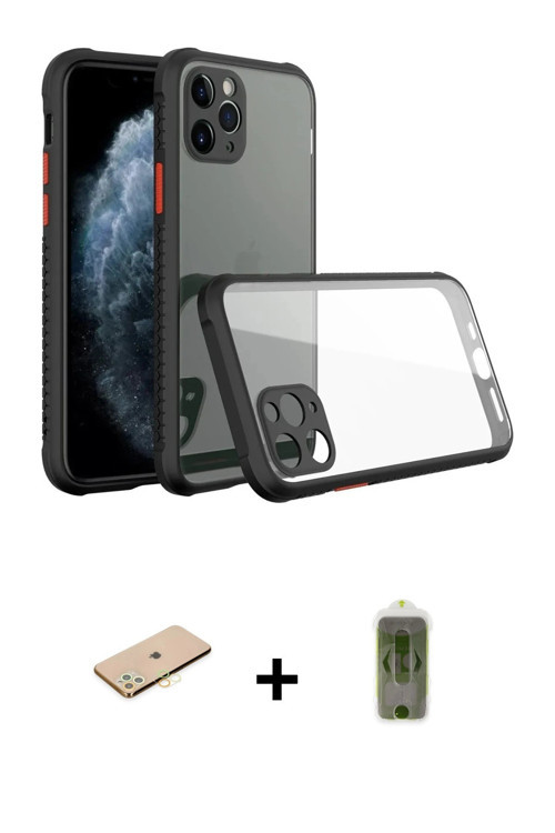 ieg™ iPhone 11 Pro Kılıf Nova Asil Özel Seri - Siyah Joko Magic 5D Hayalet Cam + Sarı Renkli Kamera
