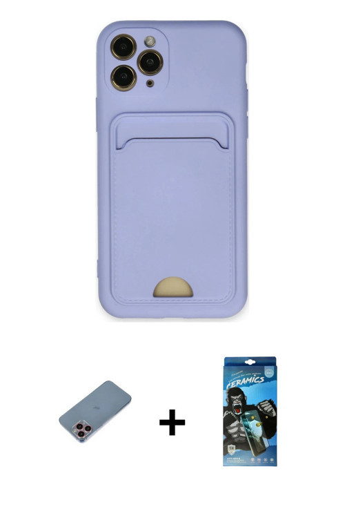 ieg™ iPhone 11 Pro Kılıf Vadi Çizgi Prime - Siyah 34D Izgaralı Cam + Pembe Shine Kamera Lens Koruma