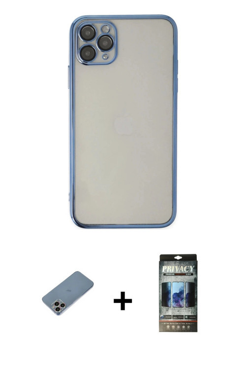 ieg™ iPhone 11 Pro Kılıf Vadi Minimal - Siyah 34D Hayalet Izgaralı Cam + Gökkuşağı Shine Kamera Lens