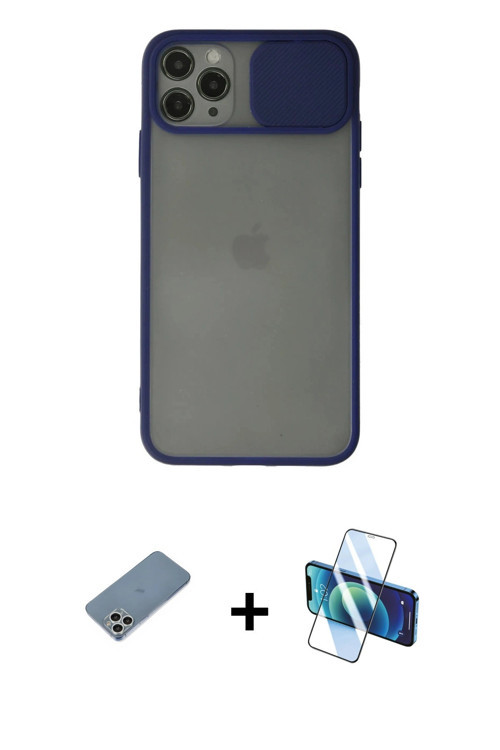 ieg™ iPhone 11 Pro Kılıf Vadi Çizgi - Siyah 3D Antistatik Seramik Nano Ekran Koruyucu + Gümüş Shine