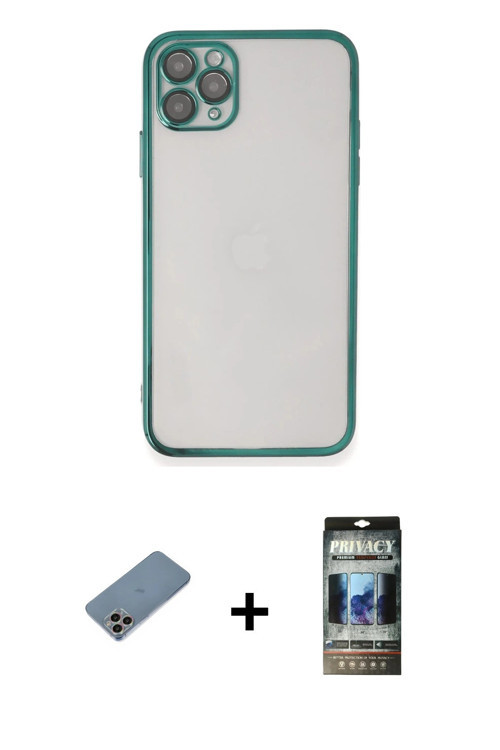 ieg™ iPhone 11 Pro Kılıf Vadi Minimal - Siyah 34D Hayalet Izgaralı Cam + Gökkuşağı Shine Kamera Lens