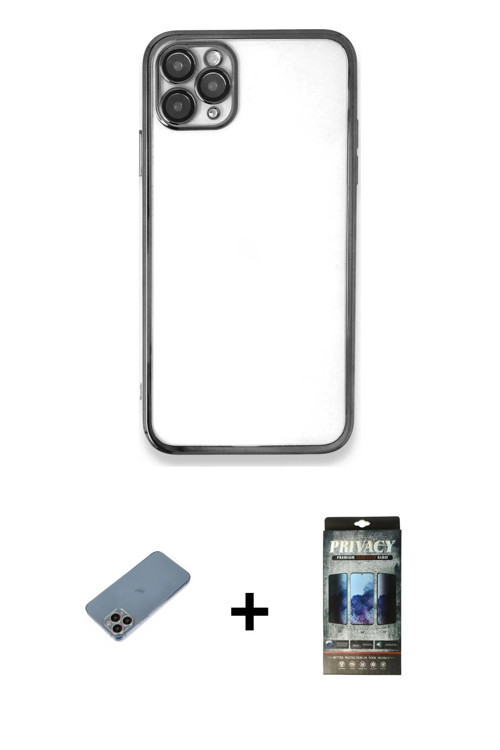 ieg™ iPhone 11 Pro Kılıf Vadi Minimal - Siyah 34D Hayalet Izgaralı Cam + Gökkuşağı Shine Kamera Lens