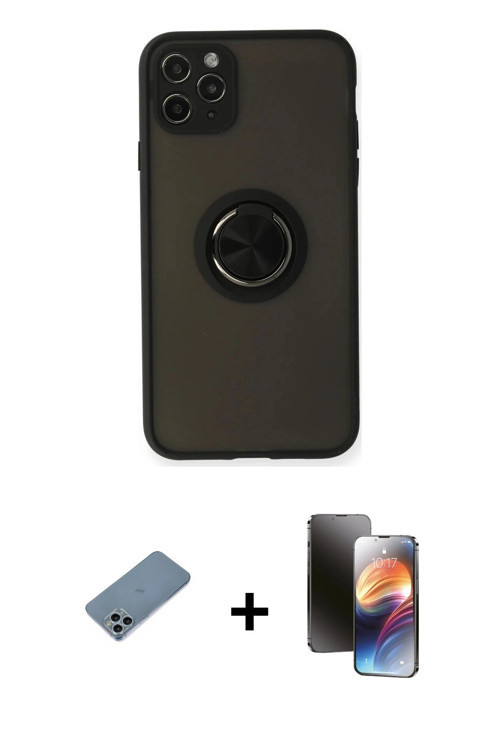 ieg™ iPhone 11 Pro Kılıf Yörünge Çizgi - Siyah 3D Antistatik Mat Seramik Nano Ekran Koruyucu + Sierr