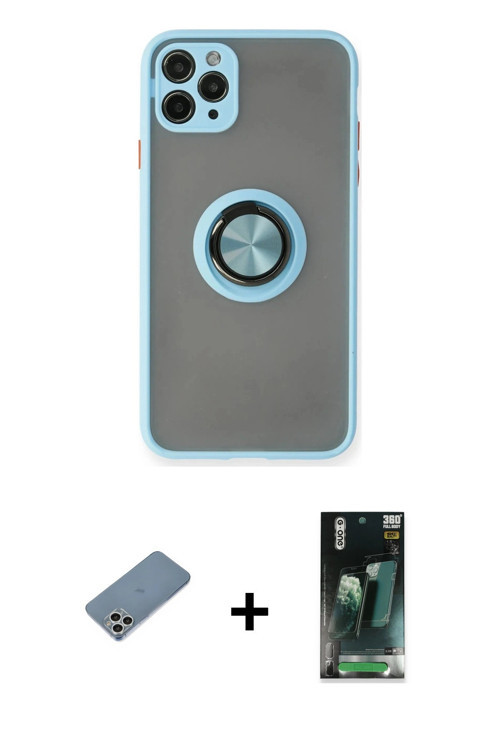 ieg™ iPhone 11 Pro Kılıf Yörünge Çizgi - Şeffaf 360 Full Body Arka Koruyucu + Gümüş Shine Kamera Len