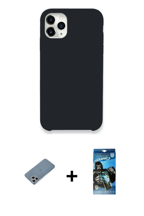 ieg™ iPhone 11 Pro Kılıf Zirve Modern Özel Seri - Siyah 34D Izgaralı Cam + Gümüş Shine Kamera Lens K